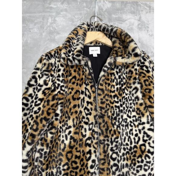 Nine West Jacket Womens Small Leopard Animal Print Faux Fur Zip Up Pockets Cozy - Picture 4 of 12